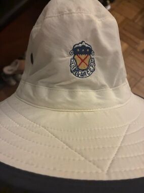 White Bucket Hat with Embroidered Crest